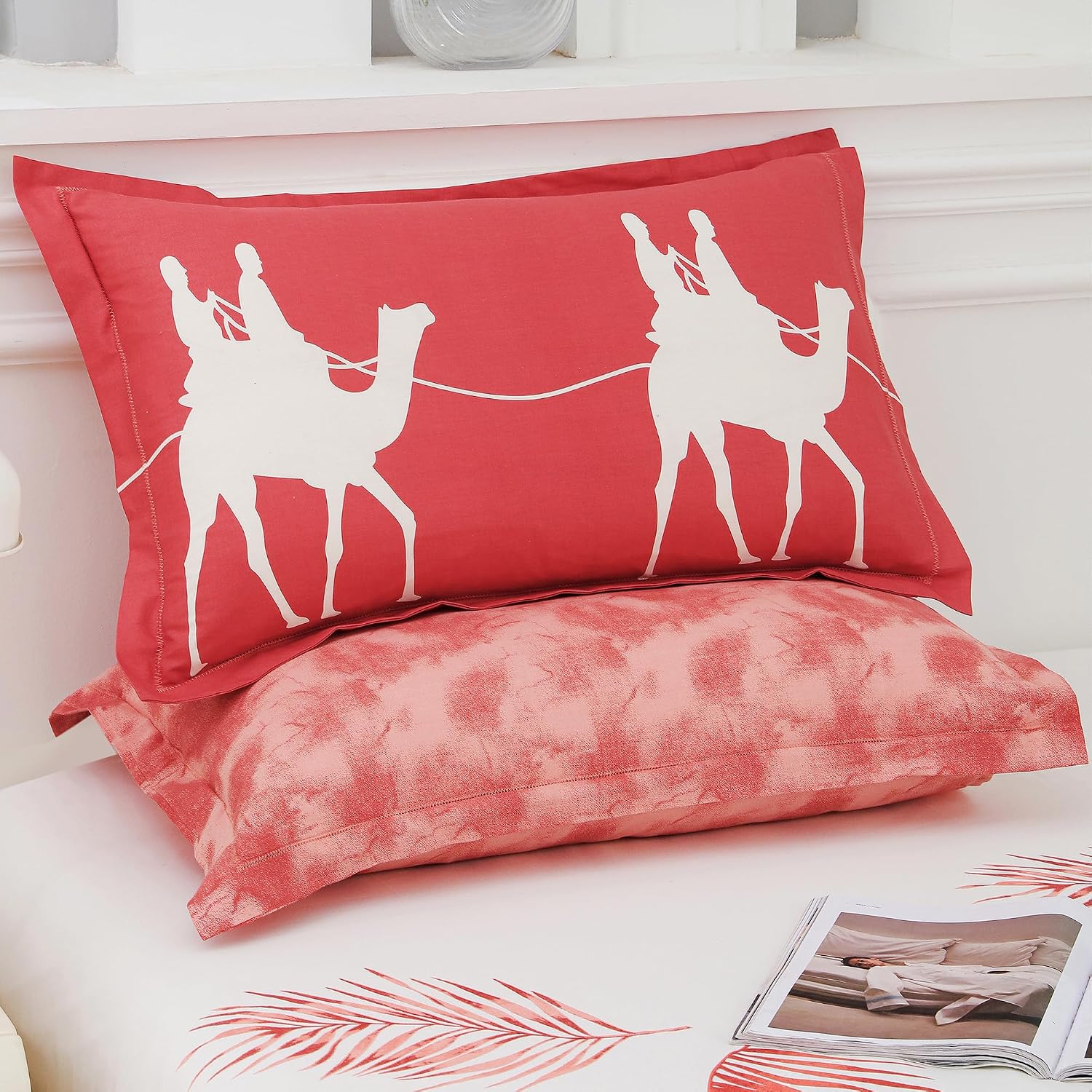 Soft Bedsheet For King Size Bed With 2 Matching Pillow Cover | 106 X 106 Inches, White & Red | Skin-Friendly Touch & Lasting Comfort - Soft & Breathable
