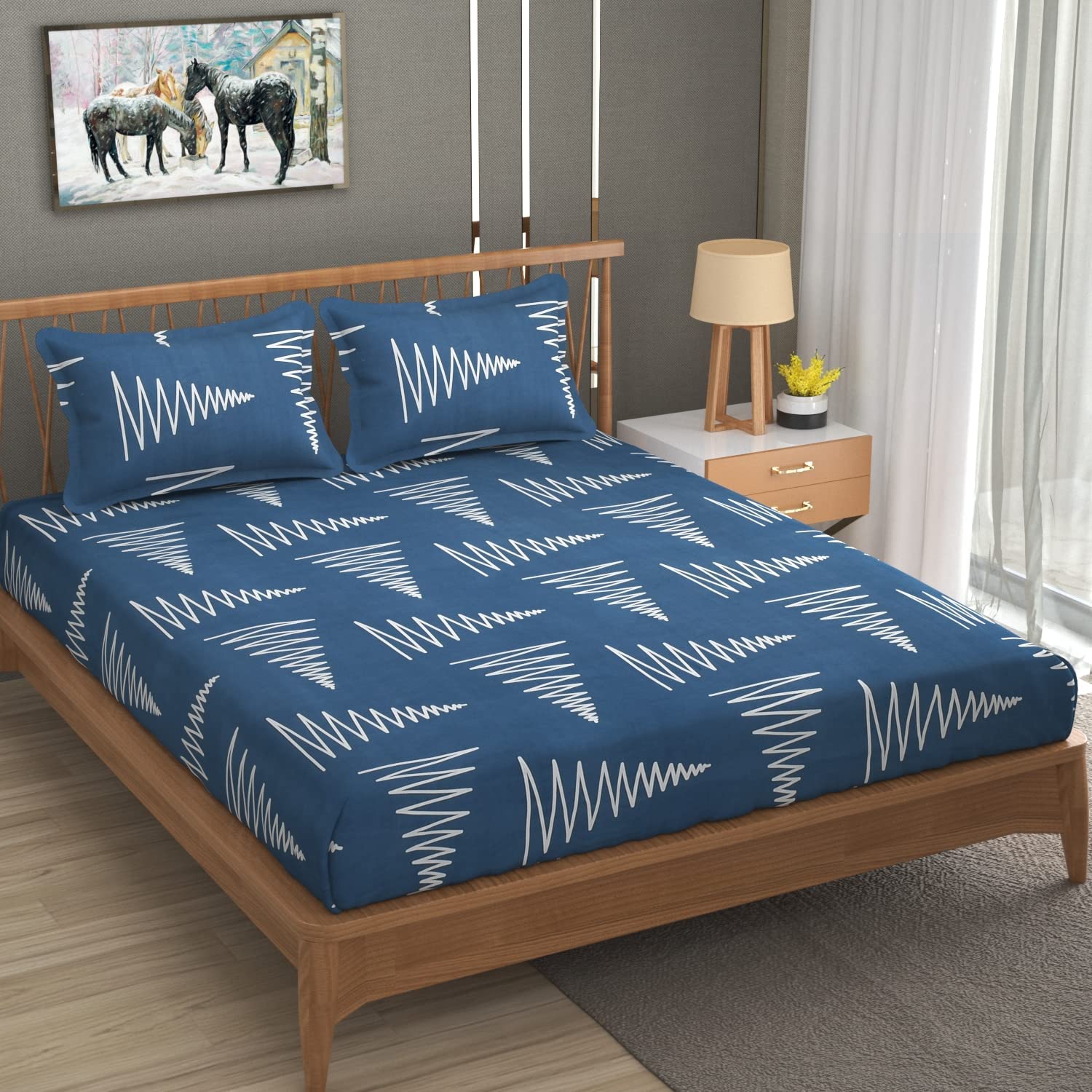 1 King Size Comforter With 1 King Size Flat Bedsheet & 2 Pillow Cover - (90x100 Inch) Dusk Blue | Perfect Gifts Set Wedding, Anniversary - 4 Pcs Bedding Set
