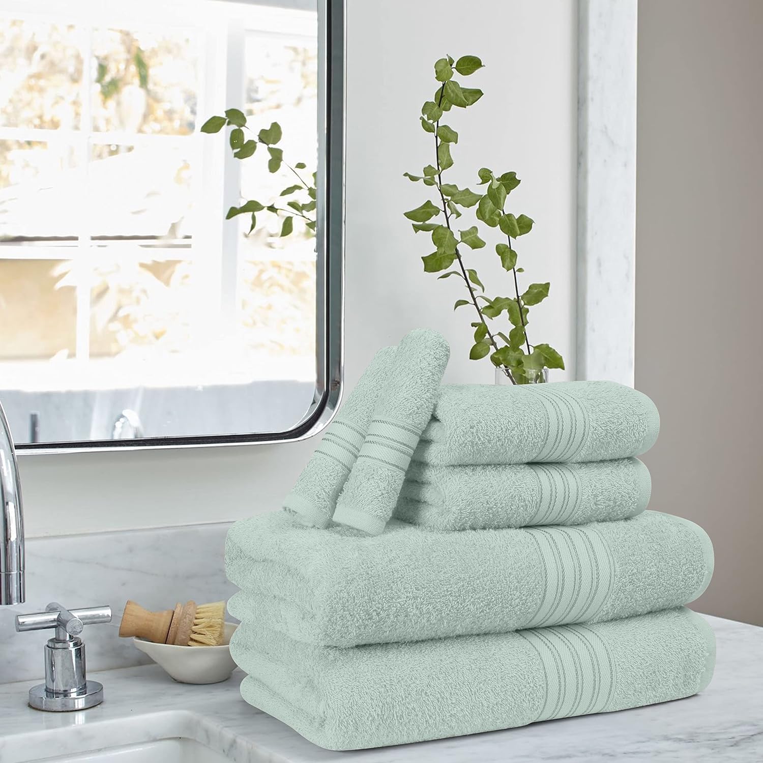 Boutiquo 100% Cotton 2 Bath, 2 Hand & 2 Face Towels 1800 Gsm | Eco-Friendly Towels For Men & Women Ultra Soft & Highly Absorbent - Sea Green (Set Of 6)