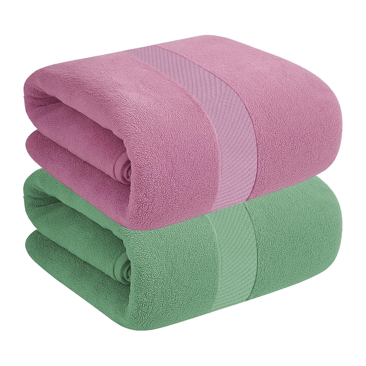 House Of Terry 100% Cotton Bath Towel 900 Gsm | Quick Dry, Soft & Absorbent, Fade-Resistant, Skin-Friendly For Men & Women Towel (Lilac & Green) - Pack Of 2