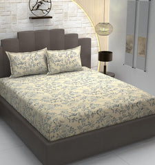 Cotton Premium Bedsheet For Double Bed With 2 Pillow Covers - 90 X 98 Inches, Cream & Black | Traditional Printed - Soft, Breathable & Comfortable