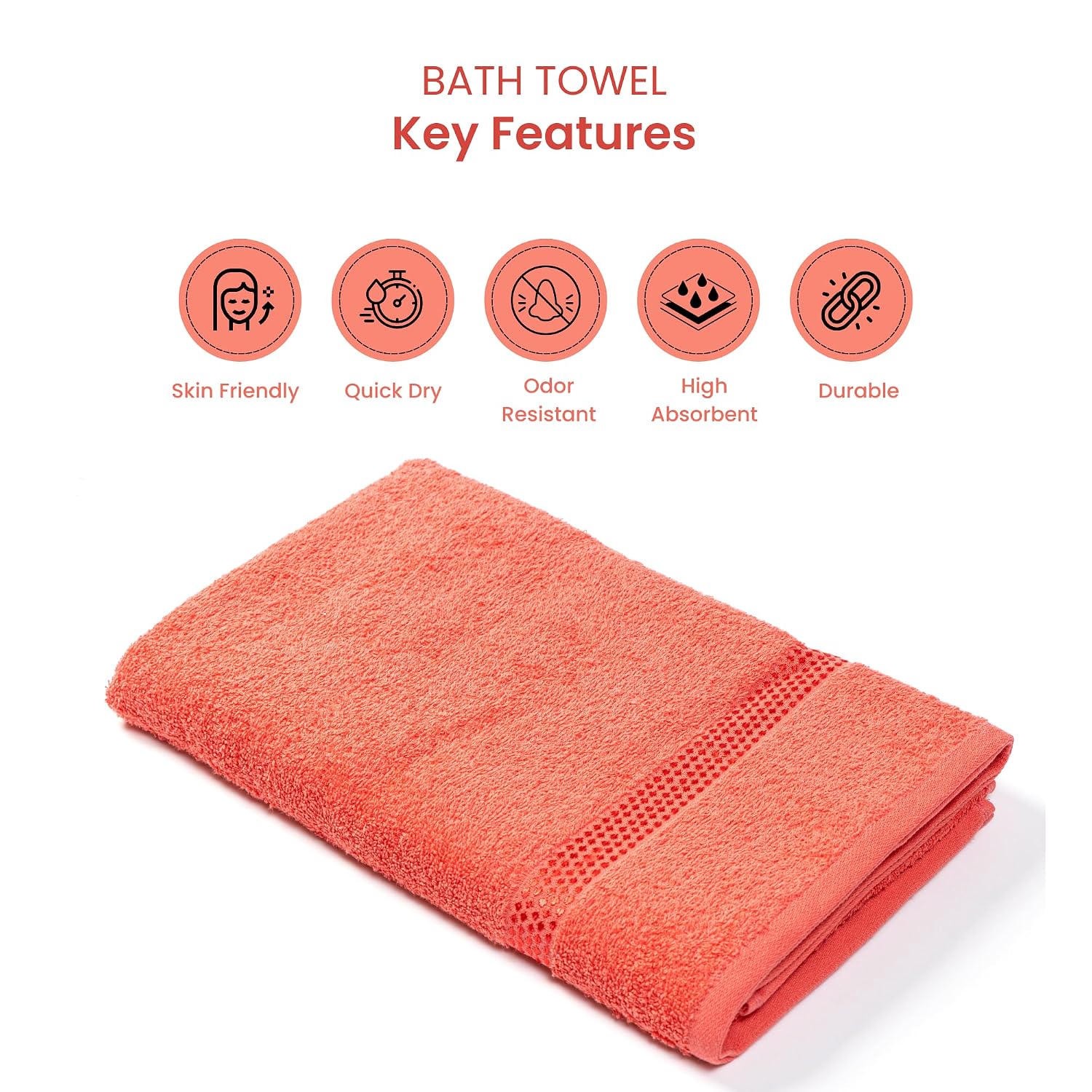 Akiko Home 100% Cotton Trident Series Bath Towels | Premium, Soft, Absorbent, Quick Dry & Durable, Large Size Towel For Men & Women 400 Gsm (Coral)