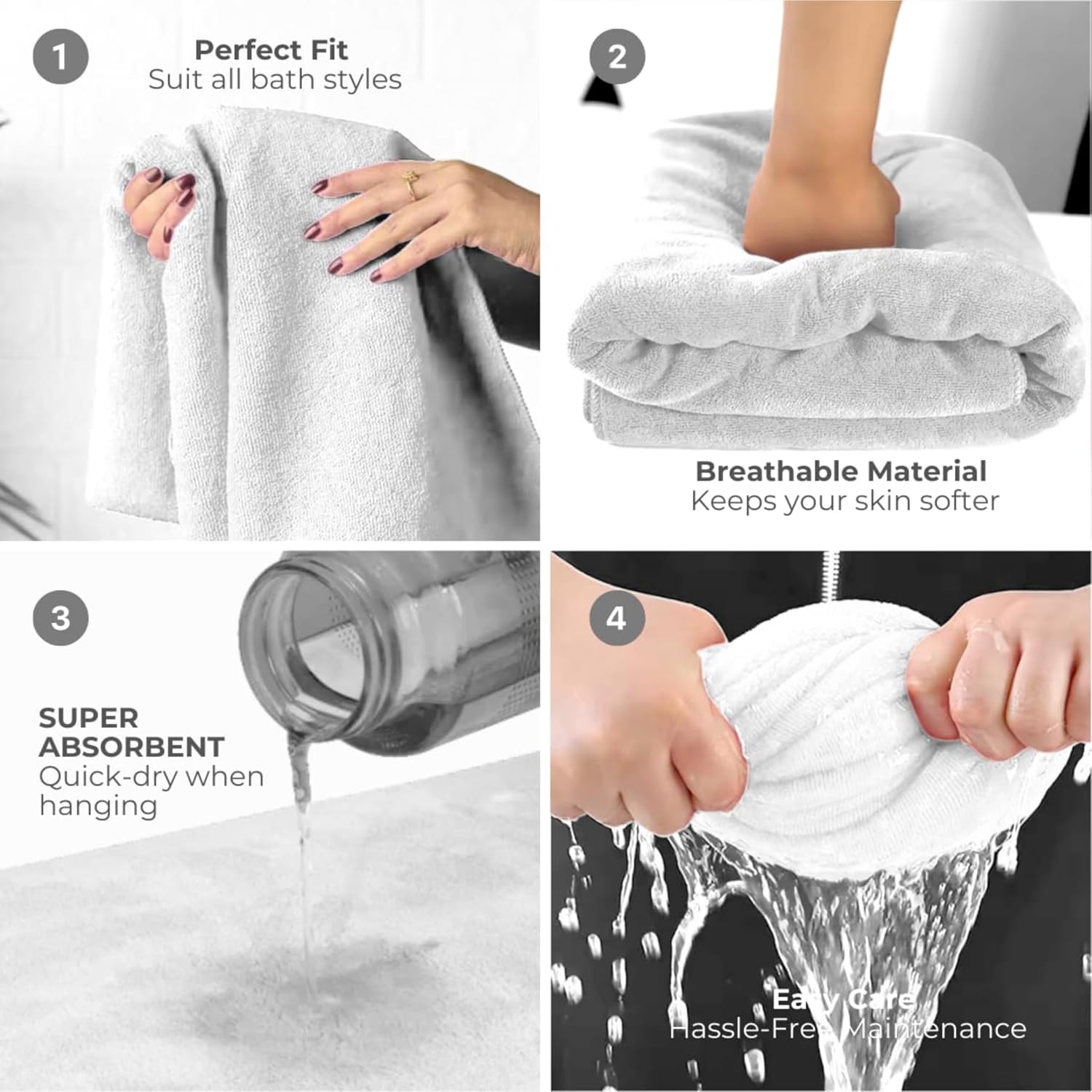Black Gold The Finer Touch Premium Microfiber Bath Towel 900 Gsm | Ultra Soft & Absorbent Quick Dry Towel Lightweight Microfiber Bath Towel (White) - Pack Of 2