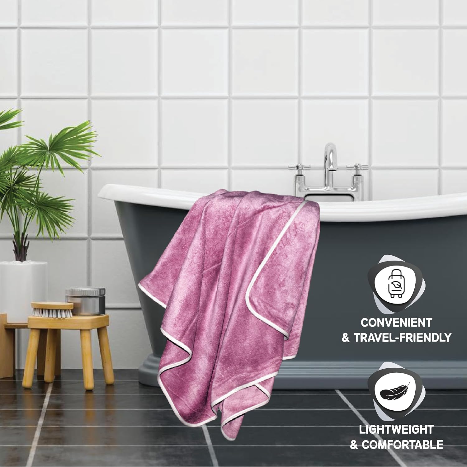 Housse Premium Soft Microfiber Embroidery Bath Towel 350 Gsm | Soft Absorbent Quick-Drying Sweat Towel (Just Do It - Magenta)