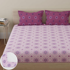 Cotton Elastic Fitted Bedsheet For King Size With 2 Pillow Covers - 72 X 78 Inches, Pink & Magenta | Ideal For Guest Room, Hotel Quality | 3 Piece Bed Sheet