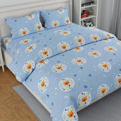 Kids Bedsheet For King Bed Cotton With 2 Pillow Covers - 108 X 108 Inches, Blue & White | 210 TC Super Soft, Wrinkle Free & Long Lasting