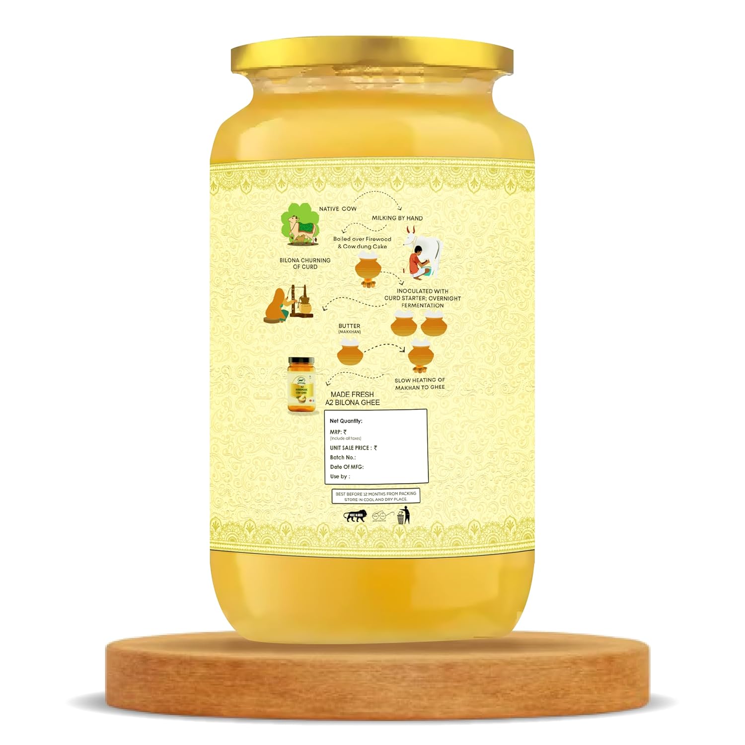 100% Natural A2 Handmade Cow Ghee By Go Fresho | High In Vitamins A, D & Healthy Desi Ghee Good For Boost Immunity | (1 Litr) 33.8 Ounce | Jar Pack