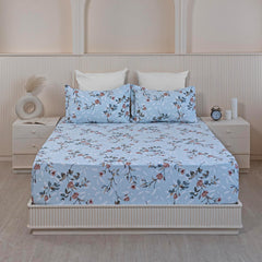 Double Size Elastic Fitted Bedsheet For Queen With 2 Pillow Covers - (78 X 72 Inches, Sky Blue & White) | Wrinkle Free Bed Sheets | Perfect For Home Decor & Gifting