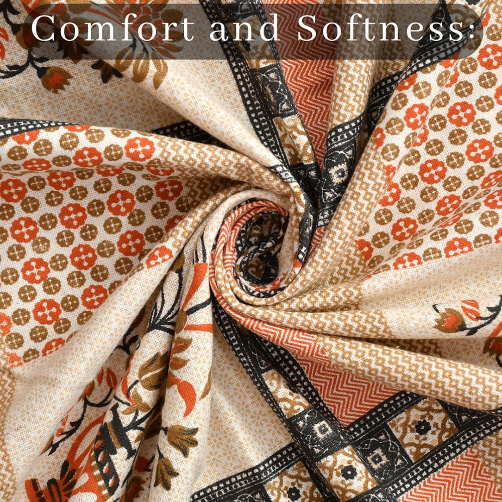 100% Pure Cotton Double Bedsheet With 2 Pillow Covers - 90 X 90 Inches, Orange & Beige | Soft, Breathable & Skin-Friendly Fade Resistant Double Bedsheet