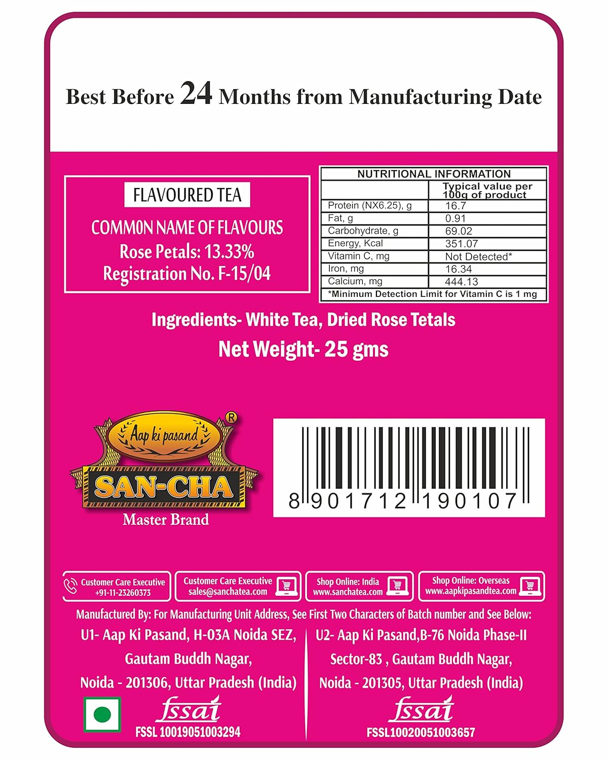 San-Cha Silver Needles Rose White Tea - 25gm, 0.8 Ounce | Promotes Healthy & Glowing Skin - Low Caffeine, Richest In Antioxidants