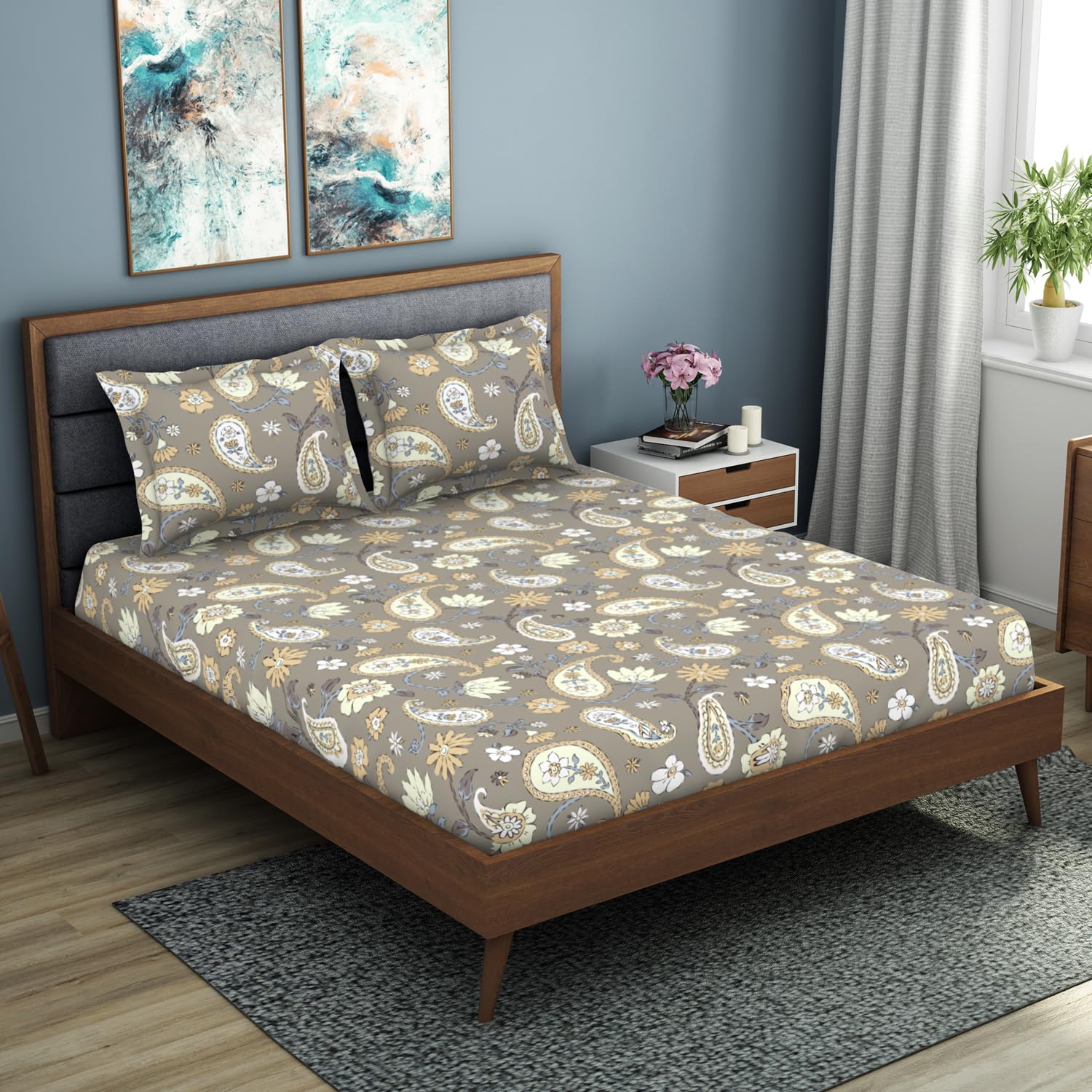 King Size 1 Double Bedsheet With 2 Pillow Covers - Size 108 X 108 Inches, Taupe | Soft Feel Wrinkle Resistance | Durability & Comfort, Breathable