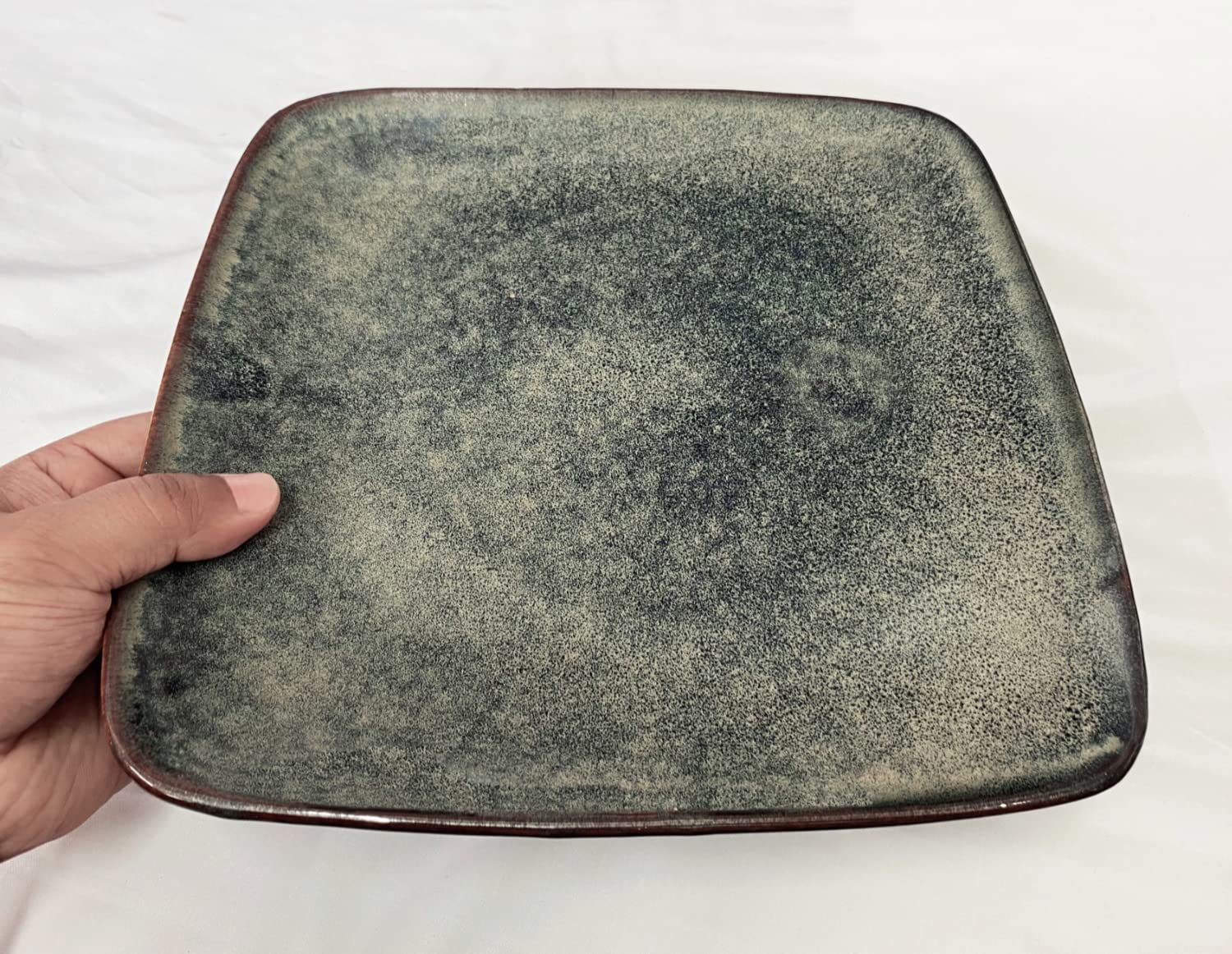 Studio Pottery Ceramic Square Serving Platter - Brown, L X B - 25 Cm X 25 Cm | Starter Serving Tray - Brown Symphony Collection