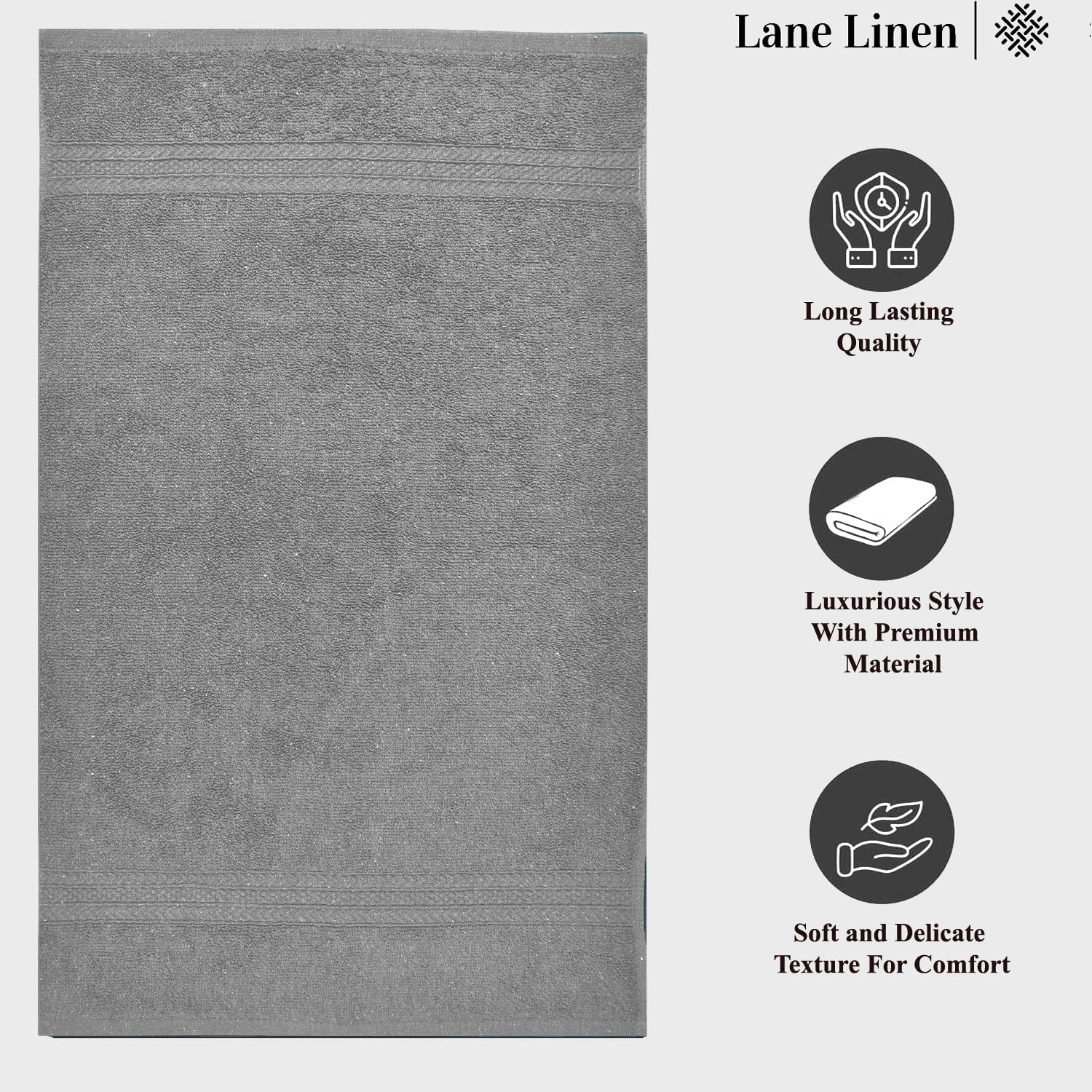 Fresh From Loom Luxury Fur Collection Hand Towel 500 Gsm Napkins Cotton High Absorbency Double Stitched Size (Grey) - Set Of 4