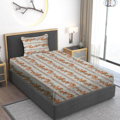 180 TC Print Cotton 1 Single Bedsheet With 1 Pillow Cover - 60 X 90 Inches, Brown | Soft & Breathable Fabric, Skin-Friendly Bed Sheet For All Seasons
