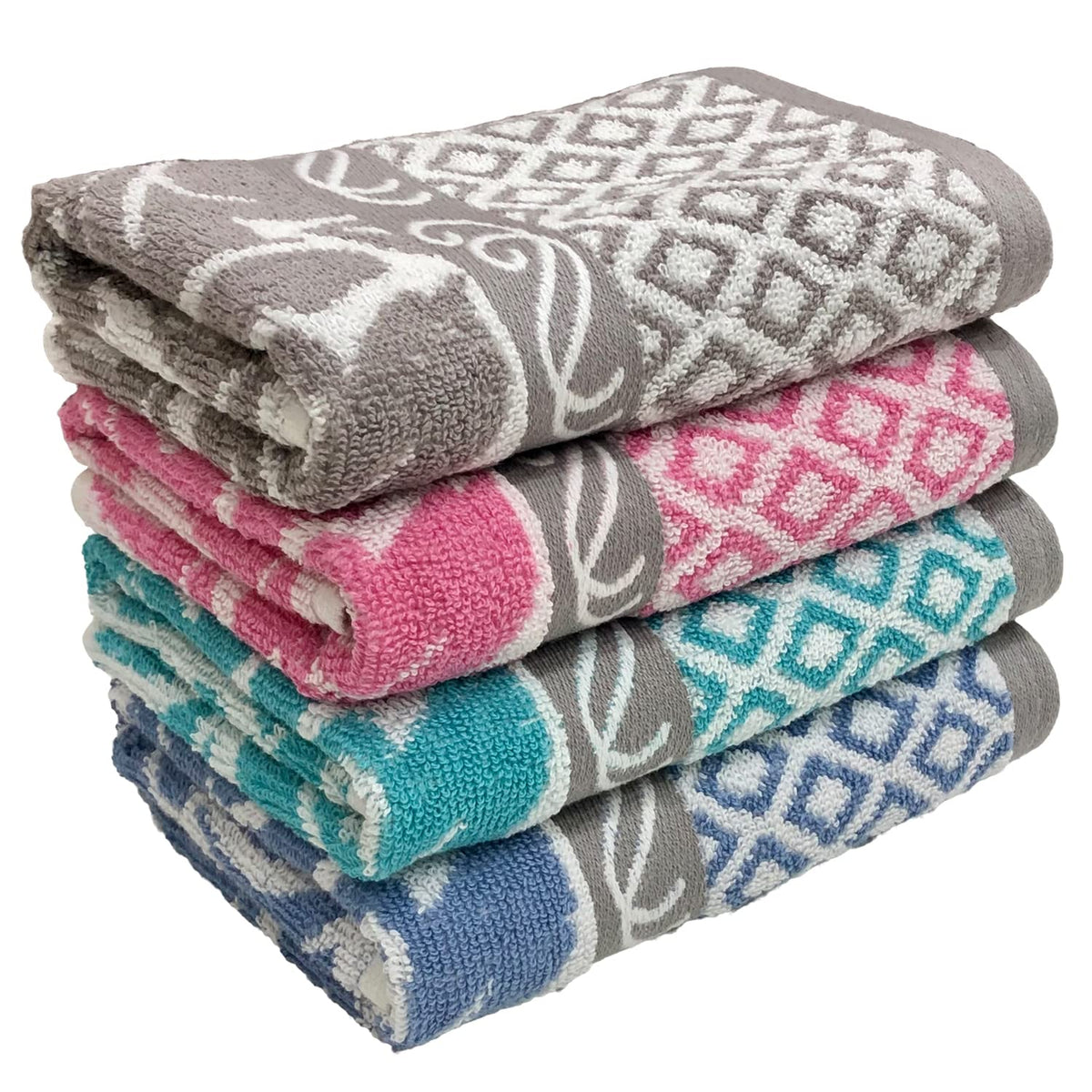 Stamio Cotton Hand Towels 490 Gsm | Towel For Men & Women Home Kitchen Use, Gym, Wash Basin, Sports, Travel | Jacquard Towel Multicolor (Set Of 4)