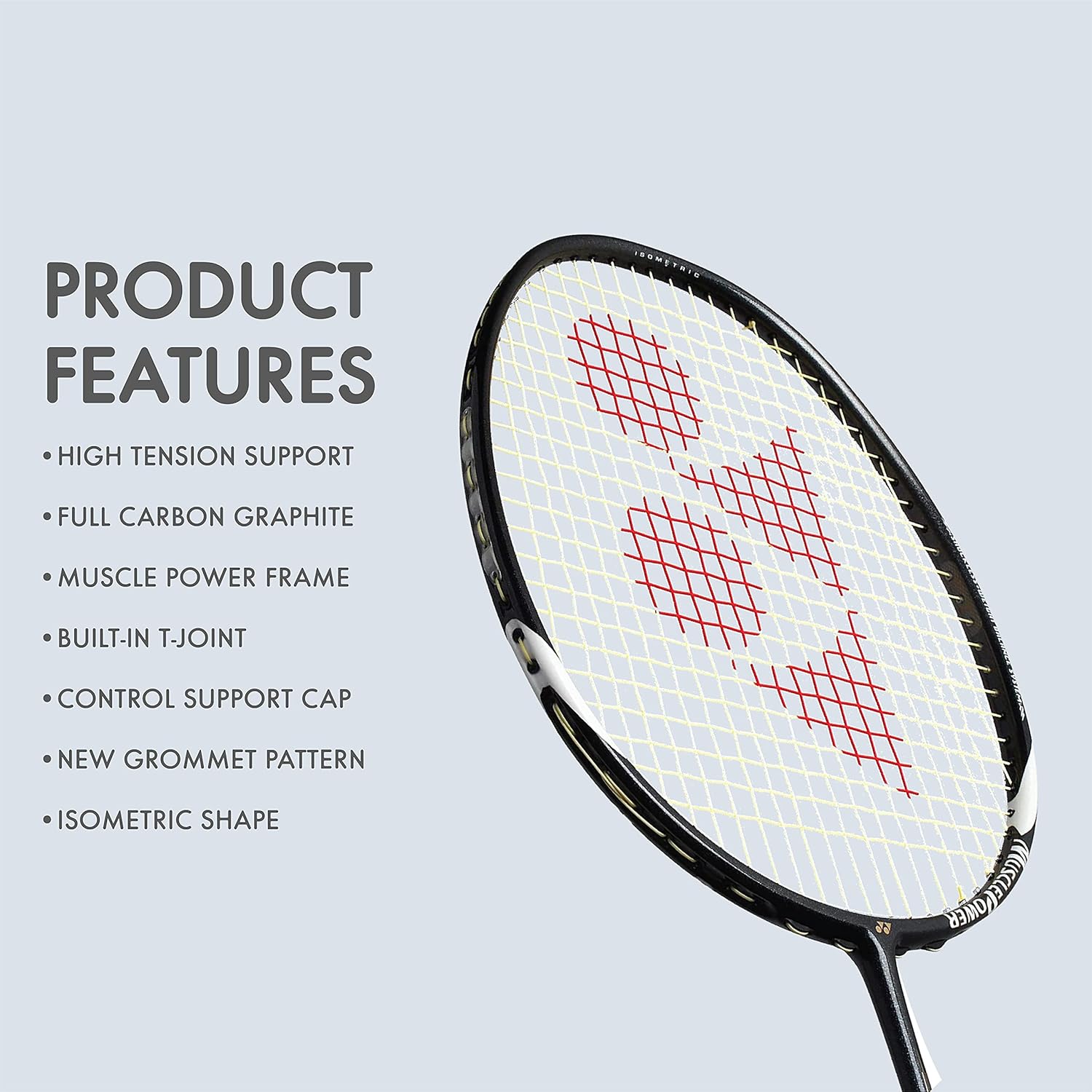 Yonex Graphite Badminton Racquet MUSCLE POWER 29 LIGHT G4, 89.9 Gm, 30 Lbs Tension, Colour - Black Grey, Grip Size - 3 3/4 Inches