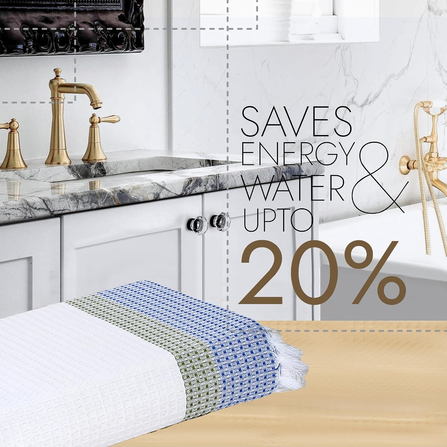 Ecosense Premium Large Cotton Non-Terry Bath Towels 300 Gsm | Soft Absorbent & Comfortable Bath Towels Large Size | Quick Dry Gym, Travel - Blue/Green Waffle (Pack Of 1)