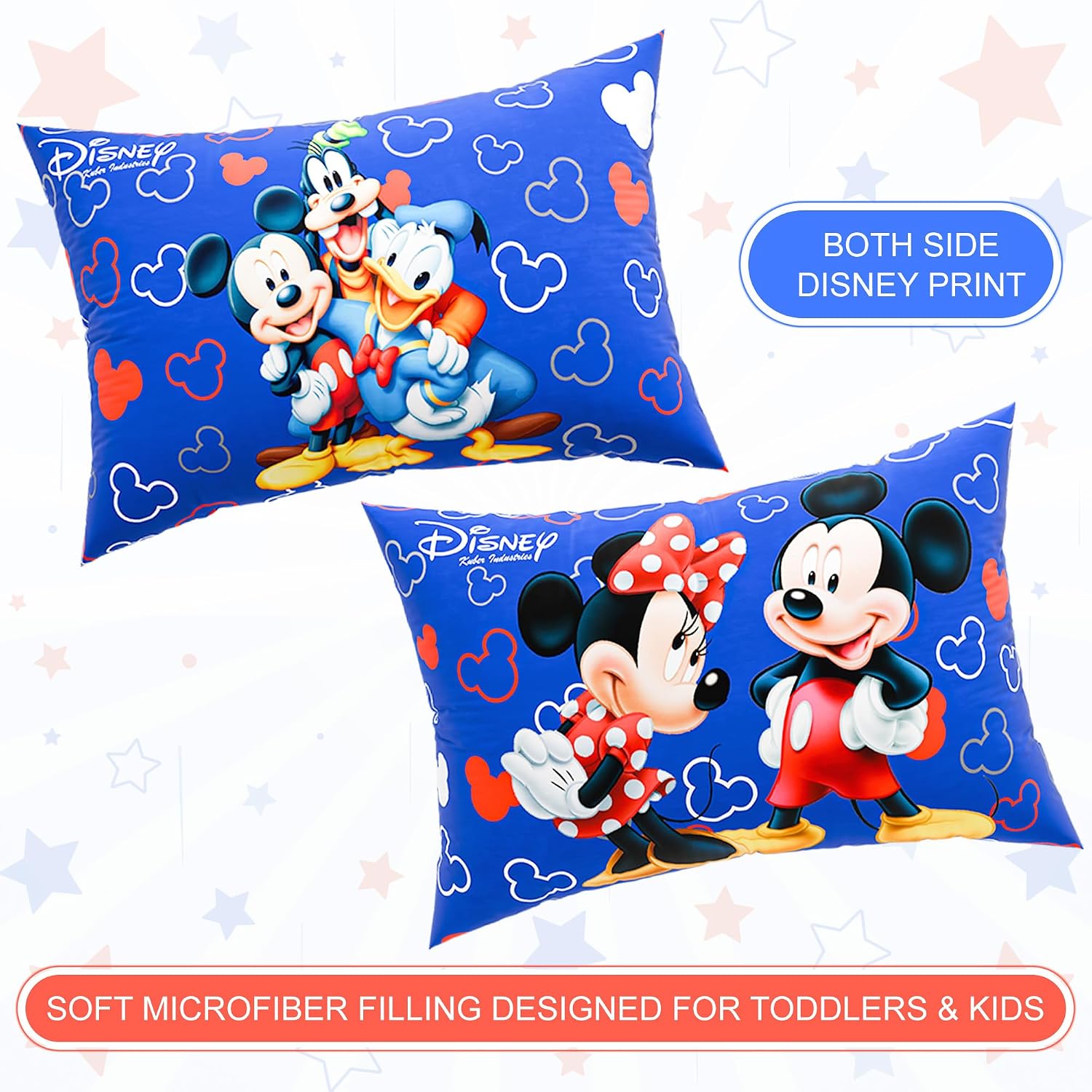 Microfiber Pillows For Bed, Soft Pillow For Sleeping, Disney Print - Blue - 16 X 24 Inch | Washable & Neck Support Pillows | For Sleeping Bedroom & Living Room, Suitable For All Sleepers