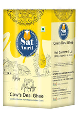 Organic Desi Cow Ghee By Sat Amrit | Vedic Bilona Hand Churned Natural & Healthy Indian Cow Ghee For Calcium (1 Litr) 33.8 Ounce | Box Pack