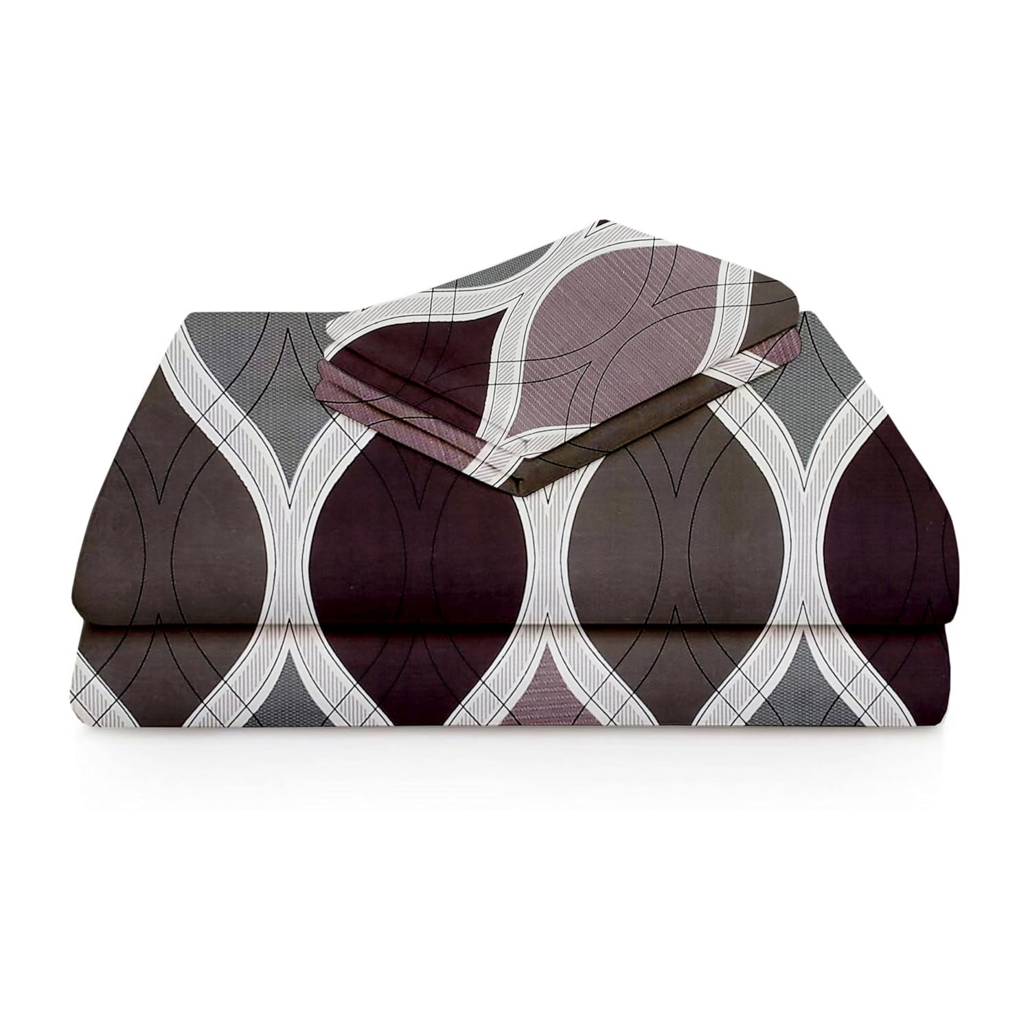 Double Bed King Size Bedsheet 90 X 100 Inches, Brown & Grey With 2 Pillow Covers | Soft, Breathable & Durable | Wrinkle Resistant