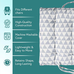 Extra Long Chair Cushion For Comfortable Sitting, Triangle Printed, Grey - 18 X 48 Inch | Rocking Chairs For Indoor & Outdoor | Cushion For Home, Office | Back Rest Support Cushion With Ties