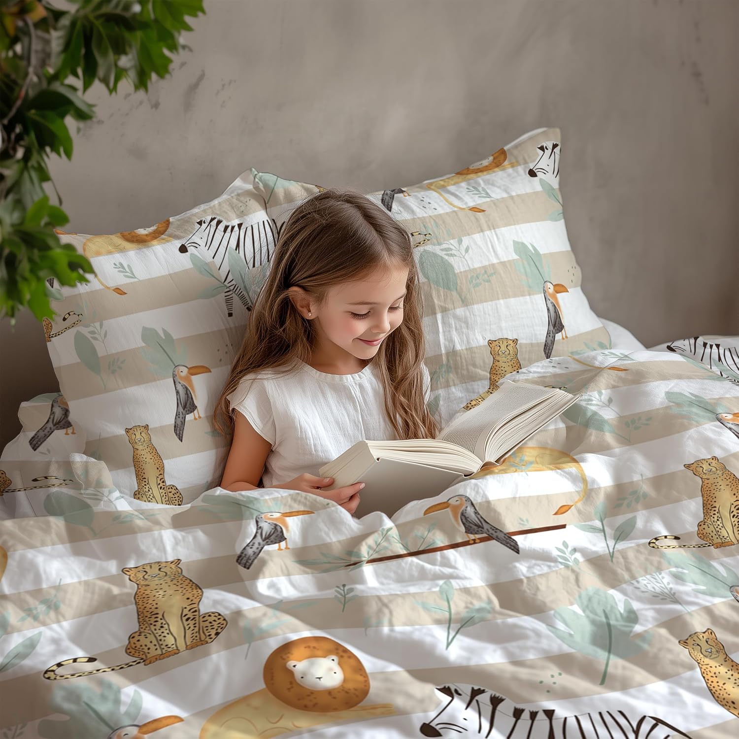 1 King Size Bedsheet With 2 Pillow Covers - 104 X 104 Inches, Beige & Green | Soft Wrinkle Free & Breathable Bedsheets - Durable & Long Lasting Bedsheet