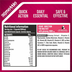 Getmymettle Multivitamin Capsule For Women & Men With Ginseng , 12 Vitamins , Enhances Energy , Stamina & Immunity | 60 Capsules , 100gm 0.2lbs