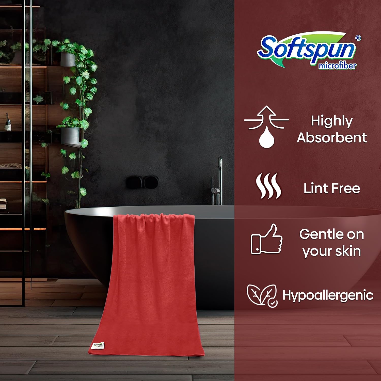 Softspun Microfiber Hair & Face Care Bath Towel 221 Gsm | Ultra Absorbent Super Soft & Comfortable Quick Drying For Men & Women Daily Use Large Size Towel (Red)