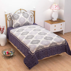 1 Single Bedsheet With 1 Large Pillow Cover - Size - 60 X 100 Inches, Deep Purple | Designer Printed Bedsheet Set - Naturally Soft, Breathable, & Skin Friendly