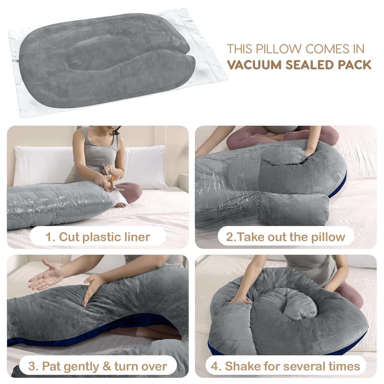 U Shaped Pregnancy Pillow For Pregnant Women & Nursing Mom, Grey & Navy Blue | Full Body Support, Single Pillow For Multipurpose Use, During Maternity | Premium Velvet Outer Cover With Zip