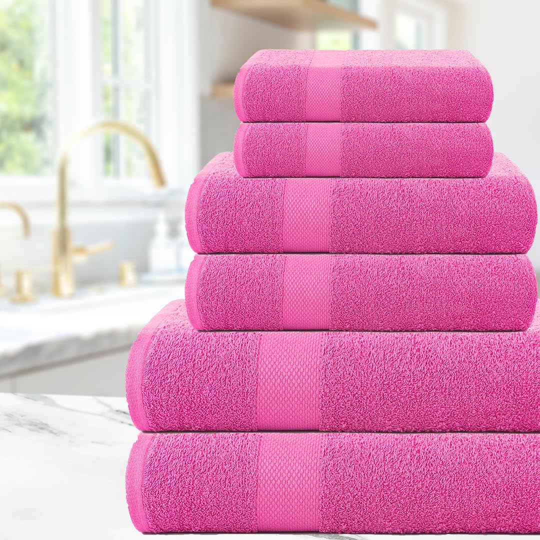 Casa Copenhagen Denmark Design 2 Bath + 2 Hand & 2 Washcloths Towels 1800 Gsm | He & She Super Soft Collection 100% Cotton 6 Piece Towel Set - Pink