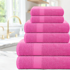Casa Copenhagen Denmark Design 2 Bath + 2 Hand & 2 Washcloths Towels 1800 Gsm | He & She Super Soft Collection 100% Cotton 6 Piece Towel Set - Pink