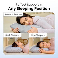 Ventilated Cooling Gel Memory Foam Pillow, Orthopedic Pillow, Grey - 26x16x4 Inch | Thin Size, For Sleeping & Neck Pain Relief With Premium Removable Zipper Cover | Long-Lasting - Pack Of 1