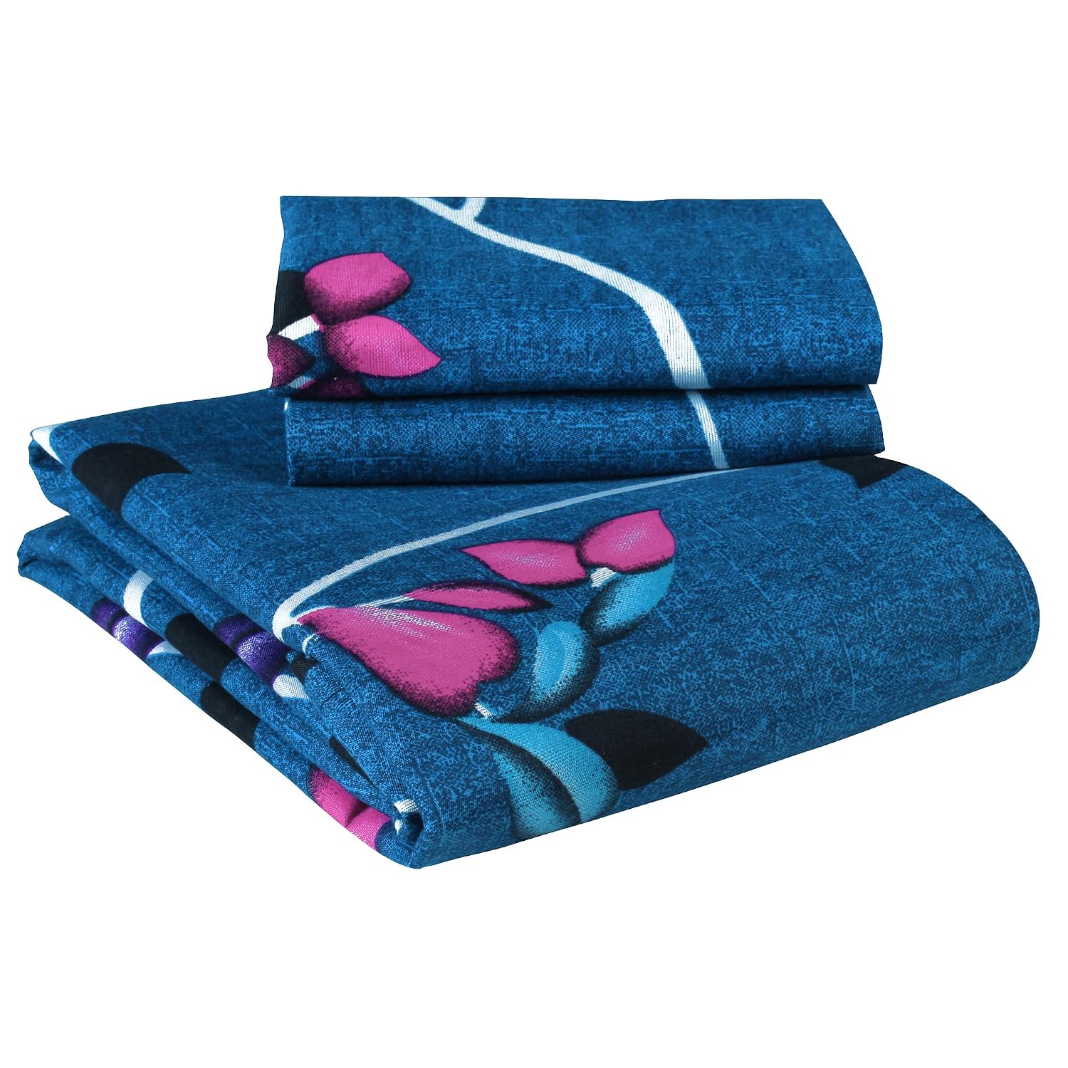 Microfiber Double Bedsheet With 2 King Size Pillow Covers - 88 X 100 Inches, Blue | Wrinkle Free & Breathable | Perfect For All Seasons & Everyday Use
