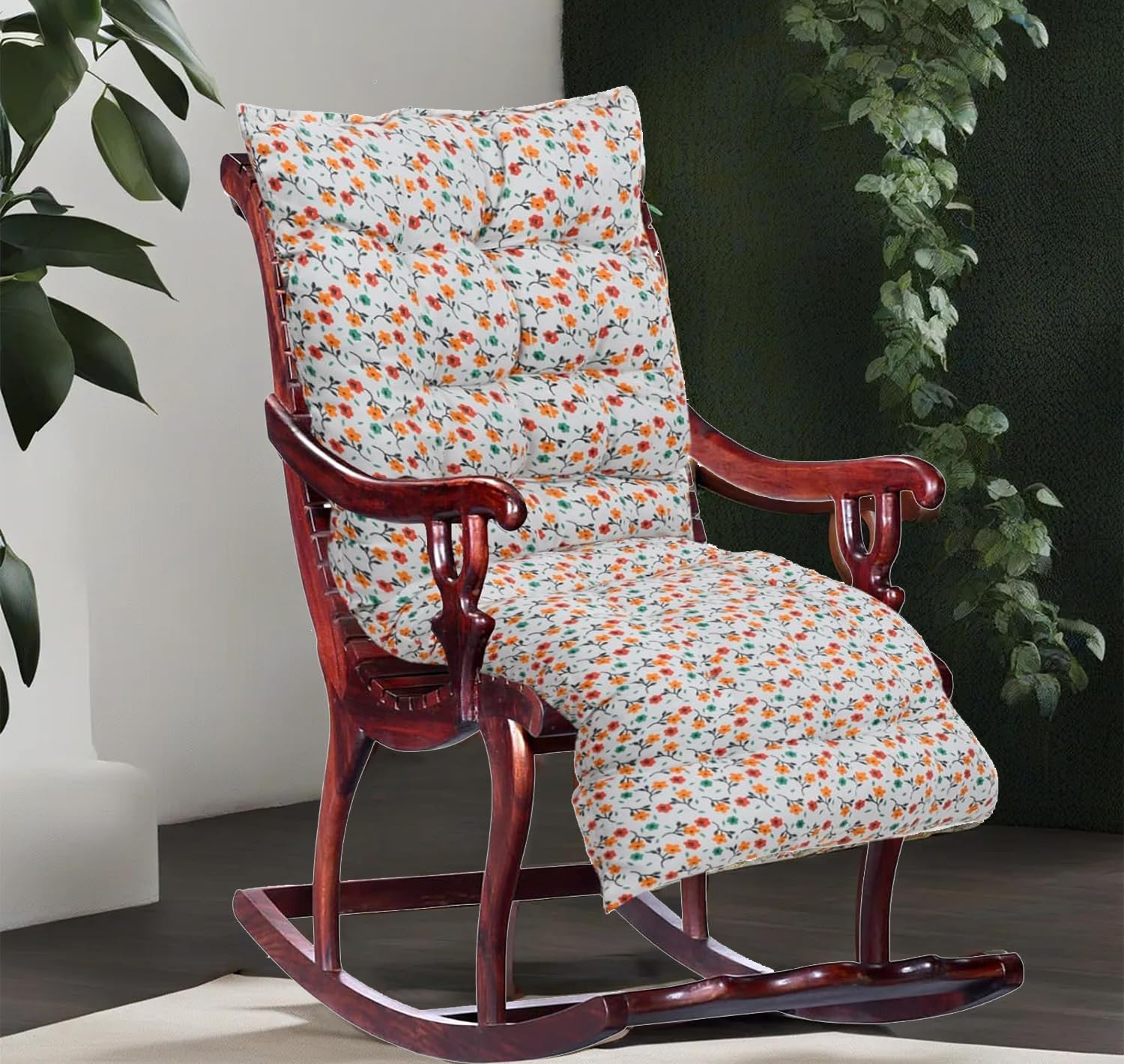 Microfiber Long Chair Pad Cushion, Chair Back Rest Pillow, Size - 45 X 121 Cm | Flower Printed - White, Versatile Use, Long Lasting, Comfort | Lightweight Portability - Pack Of 1