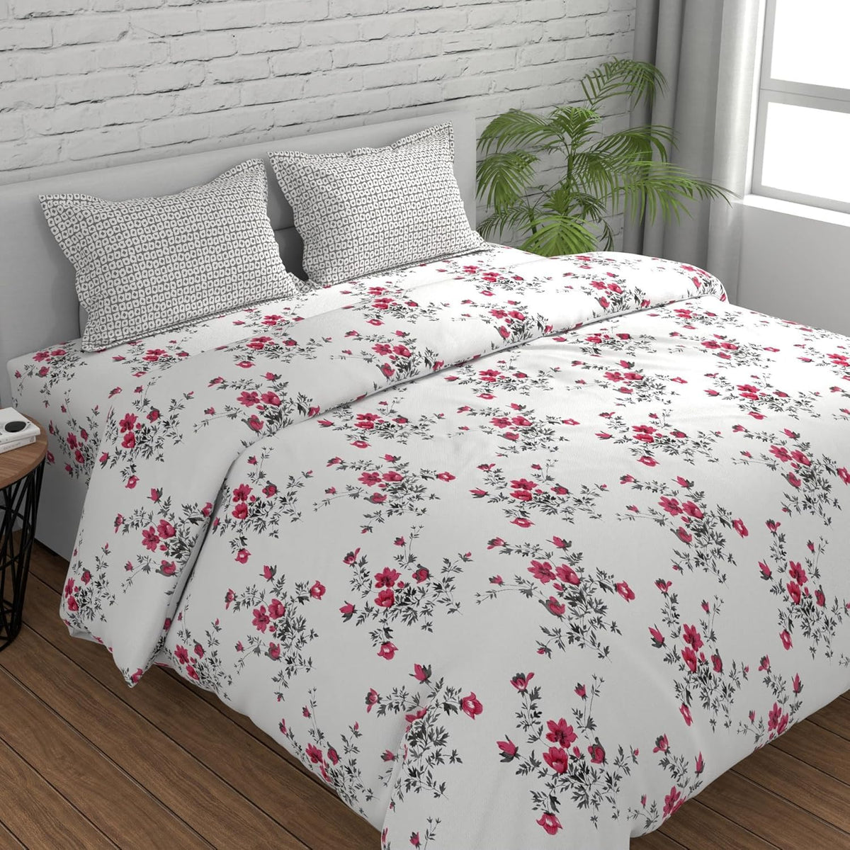 Super King Size Bedsheets 108 X 108 Inches With 2 Pillow Covers, Light Coral & Grey | Premium Super Soft Super Cotton Bedsheet