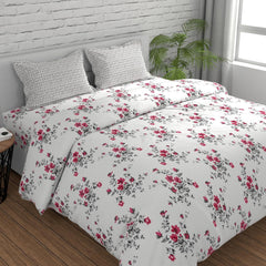Super King Size Bedsheets 108 X 108 Inches With 2 Pillow Covers, Light Coral & Grey | Premium Super Soft Super Cotton Bedsheet
