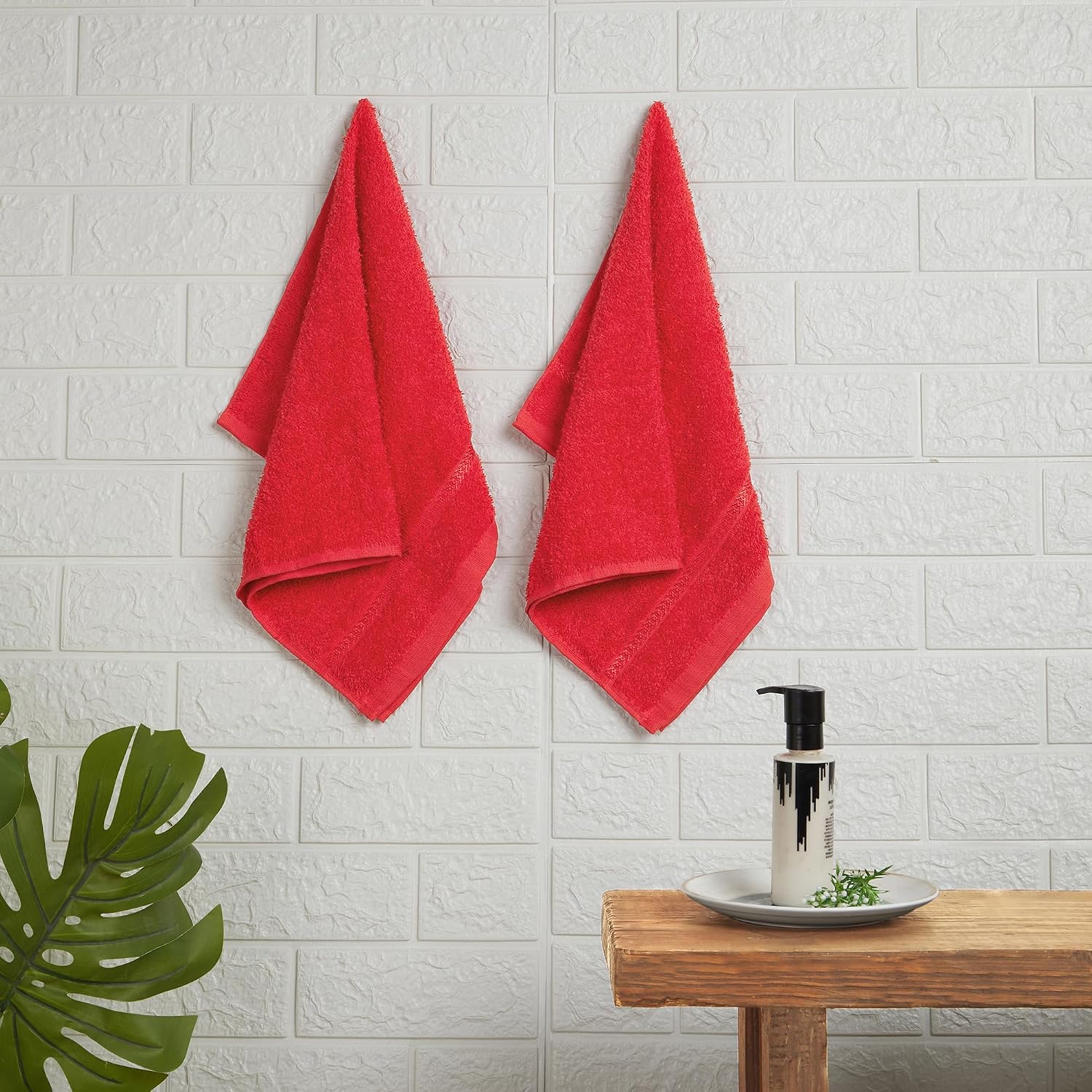 Welspun 100% Cotton Easy Care Hand Towel 400 Gsm | Quick Dry Ultra Soft Hand Towel (Red) - Pack Of 2