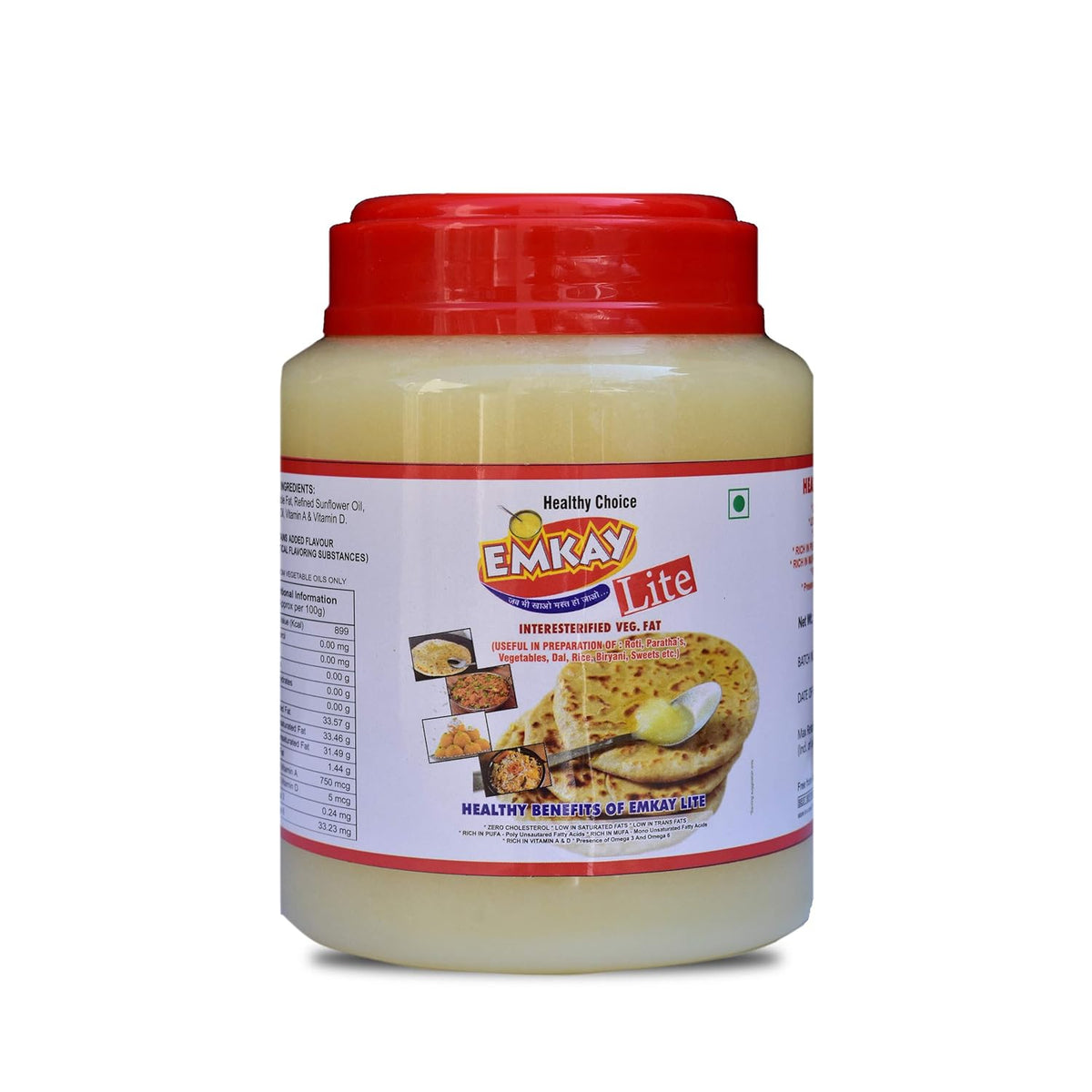100% Natural Lite Interesterified Veg Fat Vegan Fat Desi Ghee By Emkay | Rich In Vitamin A & D Healthy Pure Desi Ghee Good For Bakes Cookies | (500ml) 16.9 Ounce | Jar Pack