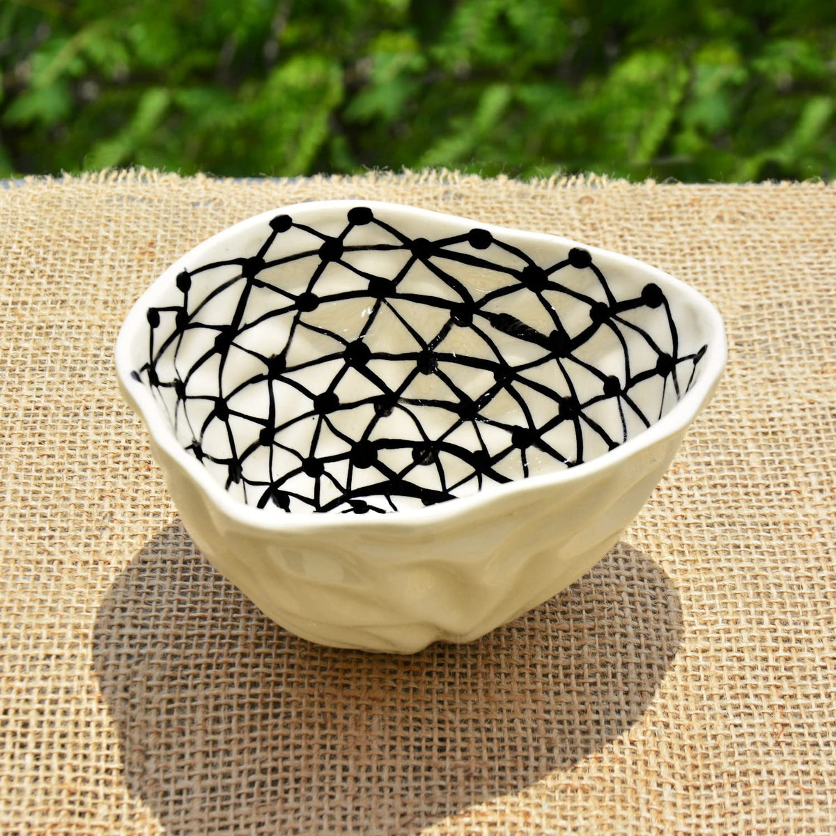 Handcrafted Organic Shape Ceramic Nut Bowl - Black & White, 6 Inches, 400ml | Snack Bowl - Maggie Bowl - Salad Bowl