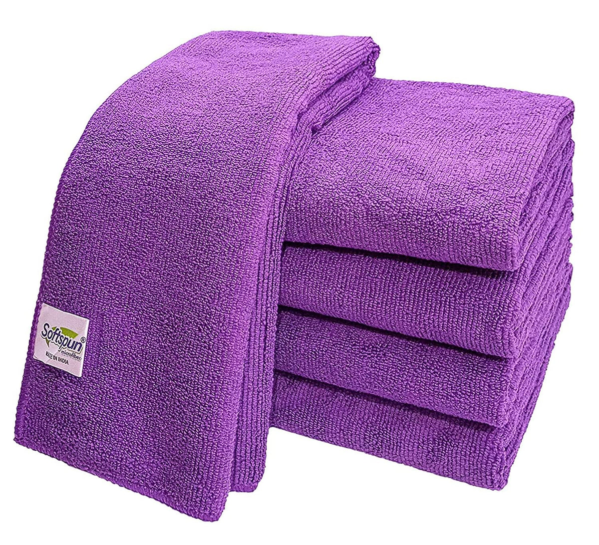 Softspun Microfiber Cleaning Cloths Towel 300 Gsm | Thick Lint & Streak-Free Multipurpose Cloths Automotive Microfibre Towels For Car, Bike Cleaning Polishing Washing Pack Of 5 (Purple)