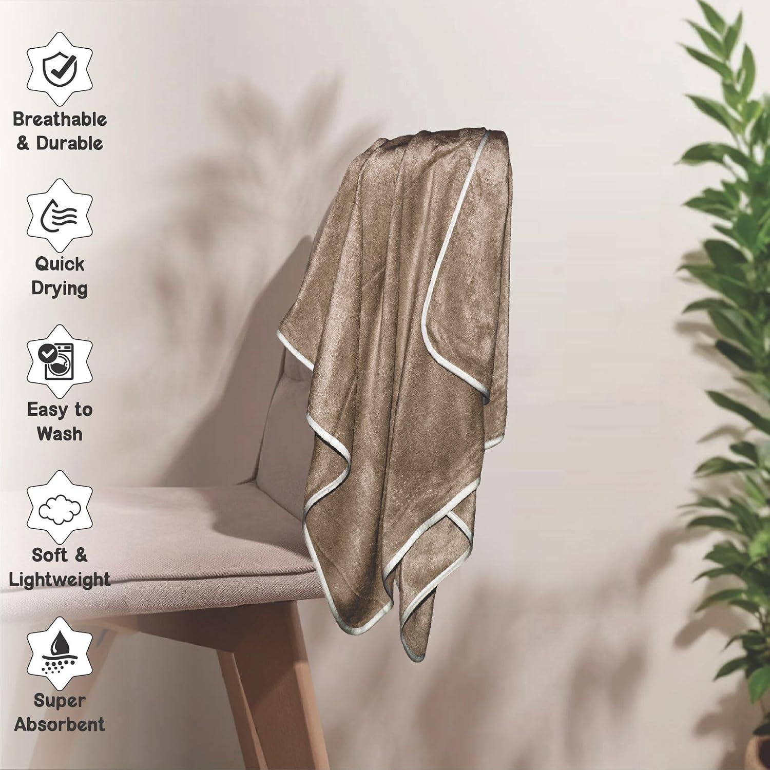 Housse Premium Soft Microfiber Embroidery Bath Towel 350 Gsm | Soft Absorbent Quick-Drying Sweat Towel (Brown)