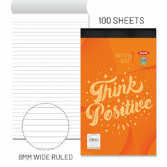 Writing Pad 14x22cm Lined Paper Wide Ruled 100 Sheets Notepads, For School, College, Pack Of 2