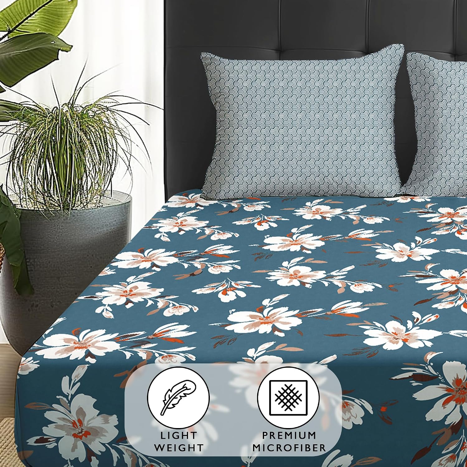 1 Piece Microfiber Bedsheet For Double Bed With 2 Pillow Covers - 88 X 98 Inches, Multicolor | Cotton Bedsheet, Breathable & Wrinkle Free