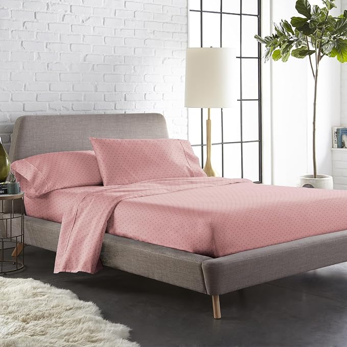 100% Cotton Sateen Weave Queen Size Fitted Sheet Set With 2 Pillow Covers - 60 X 80 Inches, Pink | Premium Elastic Double Bedsheet