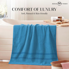 House Of Terry 100% Cotton Bath Towel 450 Gsm | Quick Dry, Fade-Resistant, Soft, Lightweight & Absorbent For Men & Women Large Size Towel (Blue)