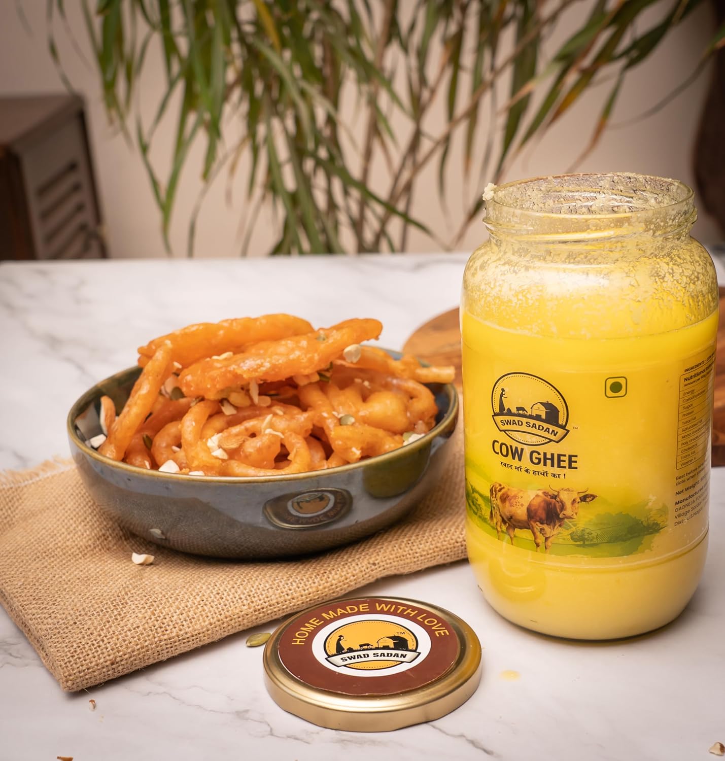 100% Natural Cow Ghee By Swad Sadan | Vedic Bilona Method Traditional Healthy Desi Cow Ghee For Cooking | (450ml) 15.2 Ounce | Jar Pack