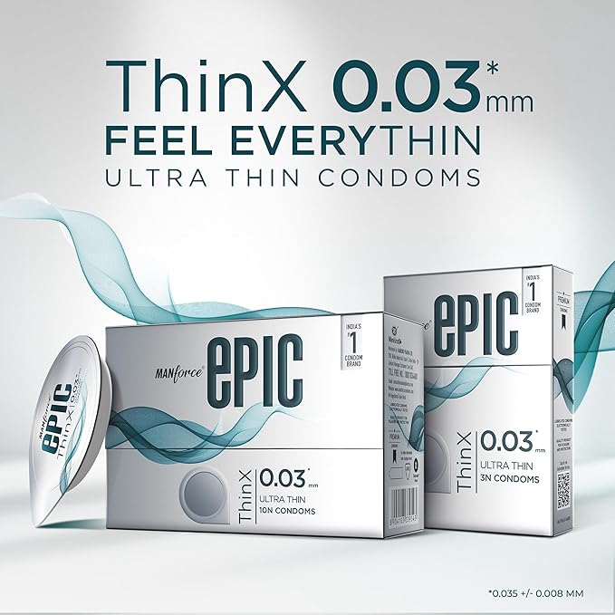 Manforce Epic Thinx Ultra Thin Condoms For Men - 10 Count| 0.03mm| Vegan| No Harsh Chemicals