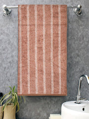 Homefresh Decorative Cotton Bath Towel 500 Gsm | Geometric Pattern Brown & White (Ginger)