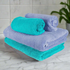 Heelium Bamboo Towel 2 Bath & 2 Hand Towel 1400 Gsm | Soft, High Absorbency & Antibacterial Towels (Iris & Teal) - Pack Of 4